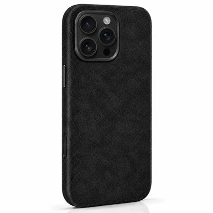 Midnight Black fabric iPhone case with a compact camera opening, angled rear view #color_Midnight Black
