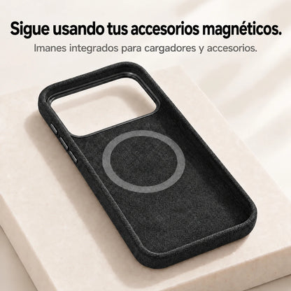 Black fabric phone case interior showing the circular magnetic ring. #color_Midnight Black