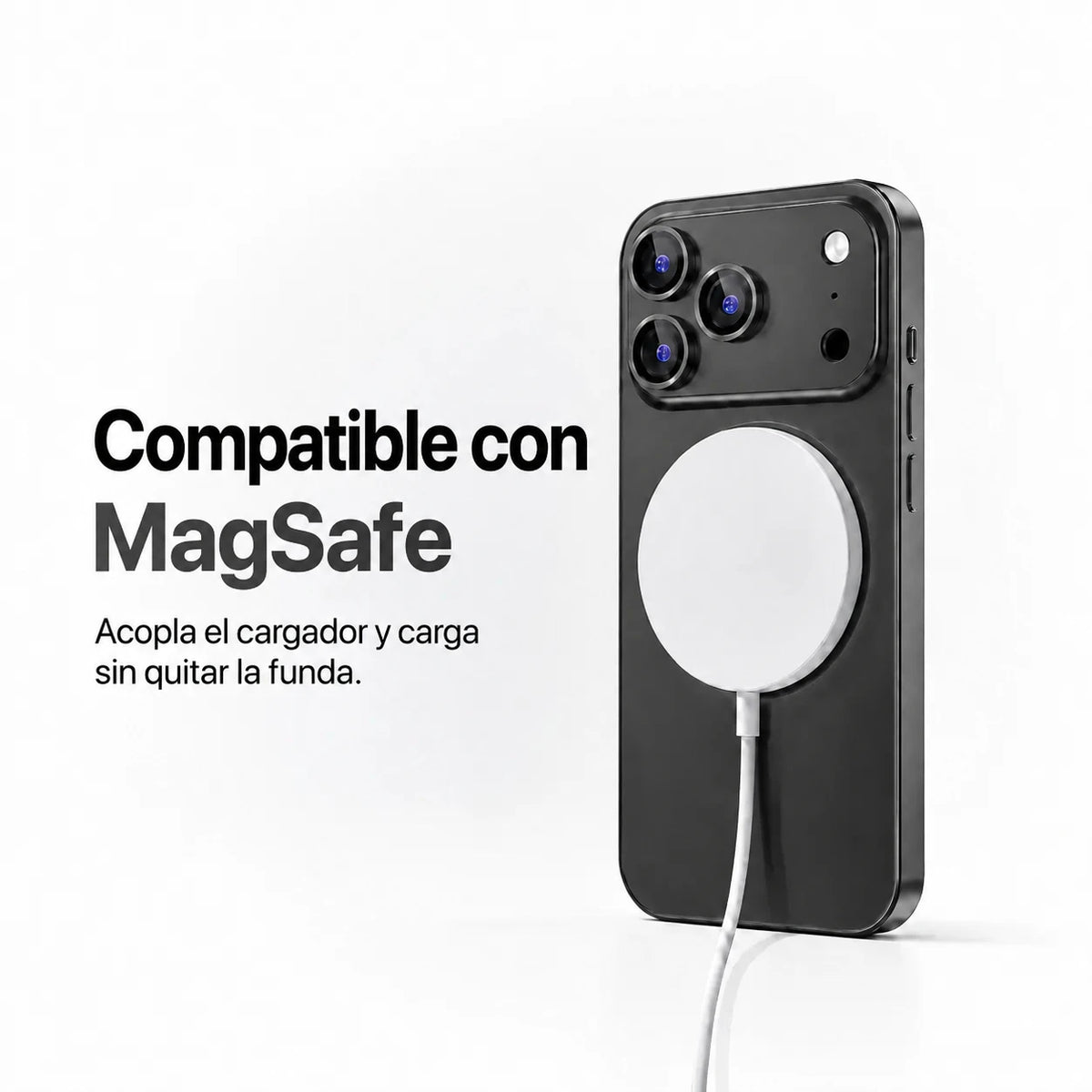 Black metal phone case attached to a round white magnetic wireless charging puck #color_Midnight Black