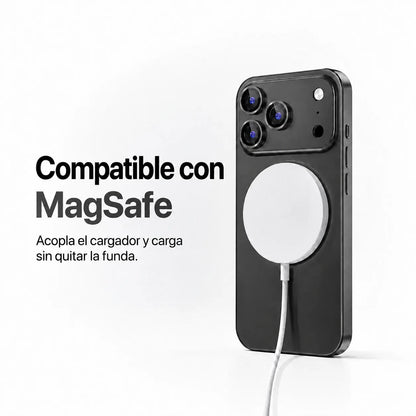 Black metal phone case attached to a round white magnetic wireless charging puck #color_Midnight Black