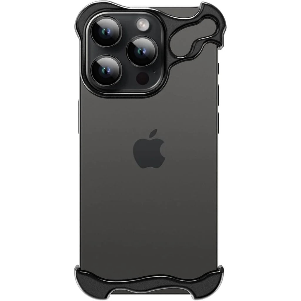 Black minimal phone case with a metal camera frame #color_Midnight Black