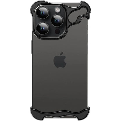 Black minimal phone case with a metal camera frame #color_Midnight Black