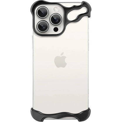 Black sculpted phone case around a light phone with three rear cameras #color_Midnight Black