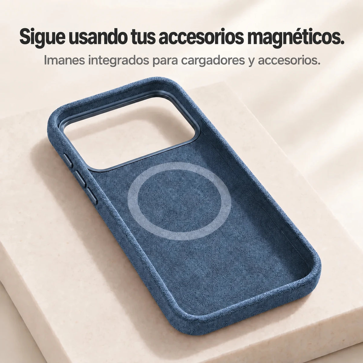 Blue fabric phone case interior showing the circular magnetic ring. #color_Deep Blue