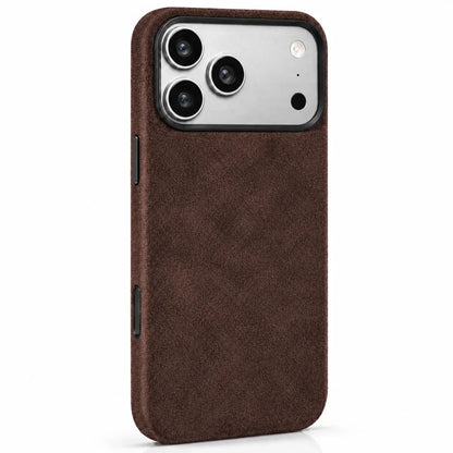 Brown fabric phone case with a silver camera surface and black camera rim. #color_Espresso Brown