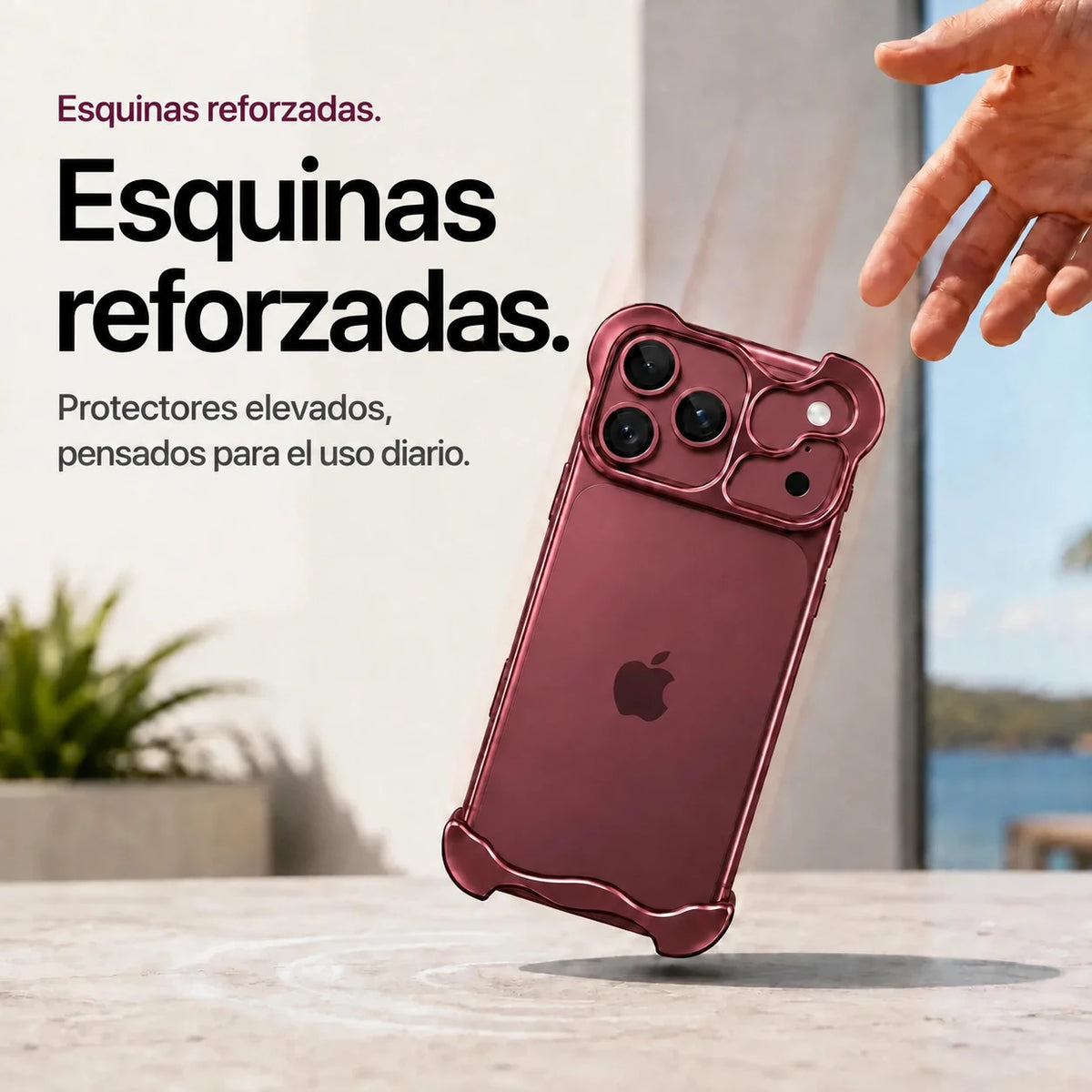 Burgundy sculpted metal phone case illustrating raised corner protection #color_Burgundy
