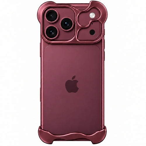 Burgundy sculpted metal phone case viewed from the rear #color_Burgundy