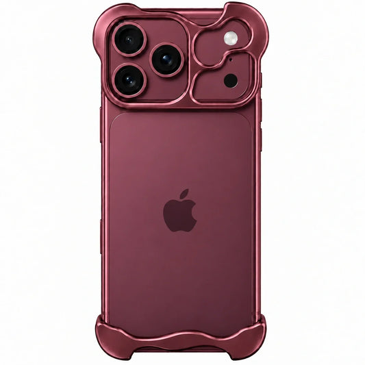 Burgundy sculpted metal phone case viewed from the rear #color_Burgundy