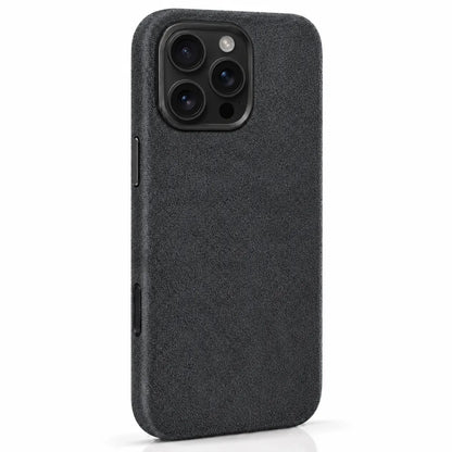 Dark gray fabric phone case with a compact square camera opening and black rim. #color_Charcoal Gray