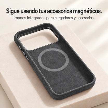 Dark gray fabric phone case interior showing the circular magnetic ring. #color_Charcoal Gray