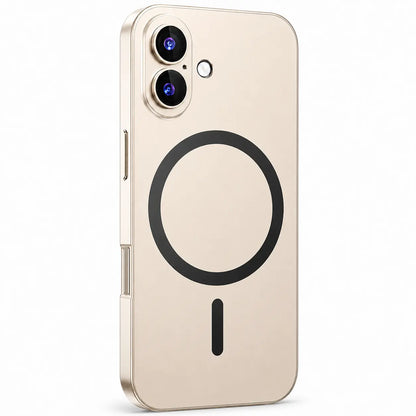Desert gold metal magnetic phone case with two vertically arranged camera openings shown from the back on white #color_Desert Gold