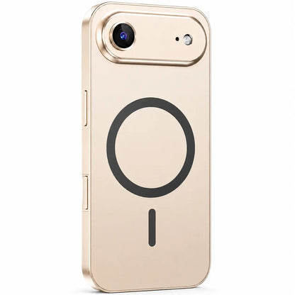 Desert gold metal magnetic phone case with a single camera opening shown from the back on white #color_Desert Gold