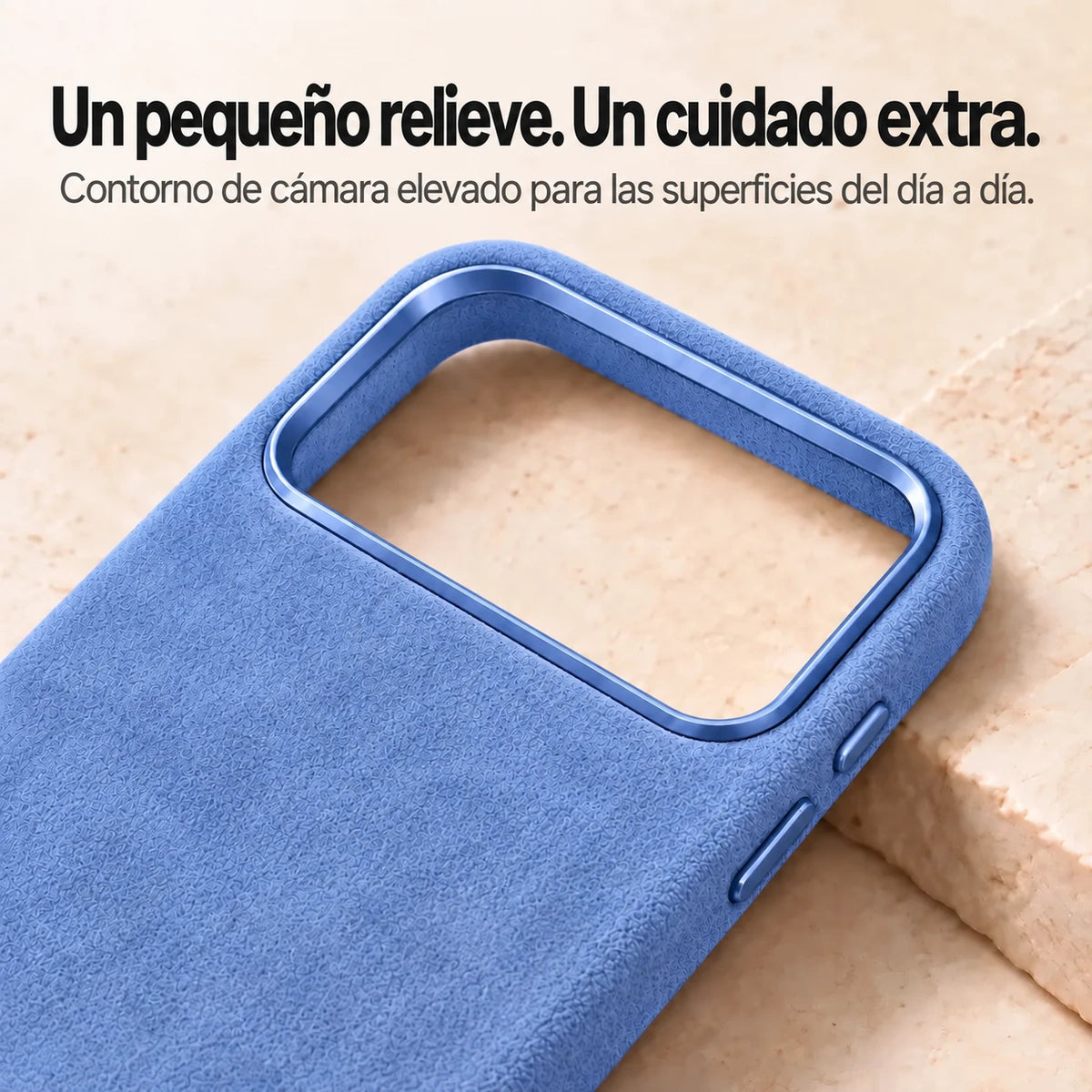 Light blue fabric phone case with a close view of the raised camera surround. #color_Glacier