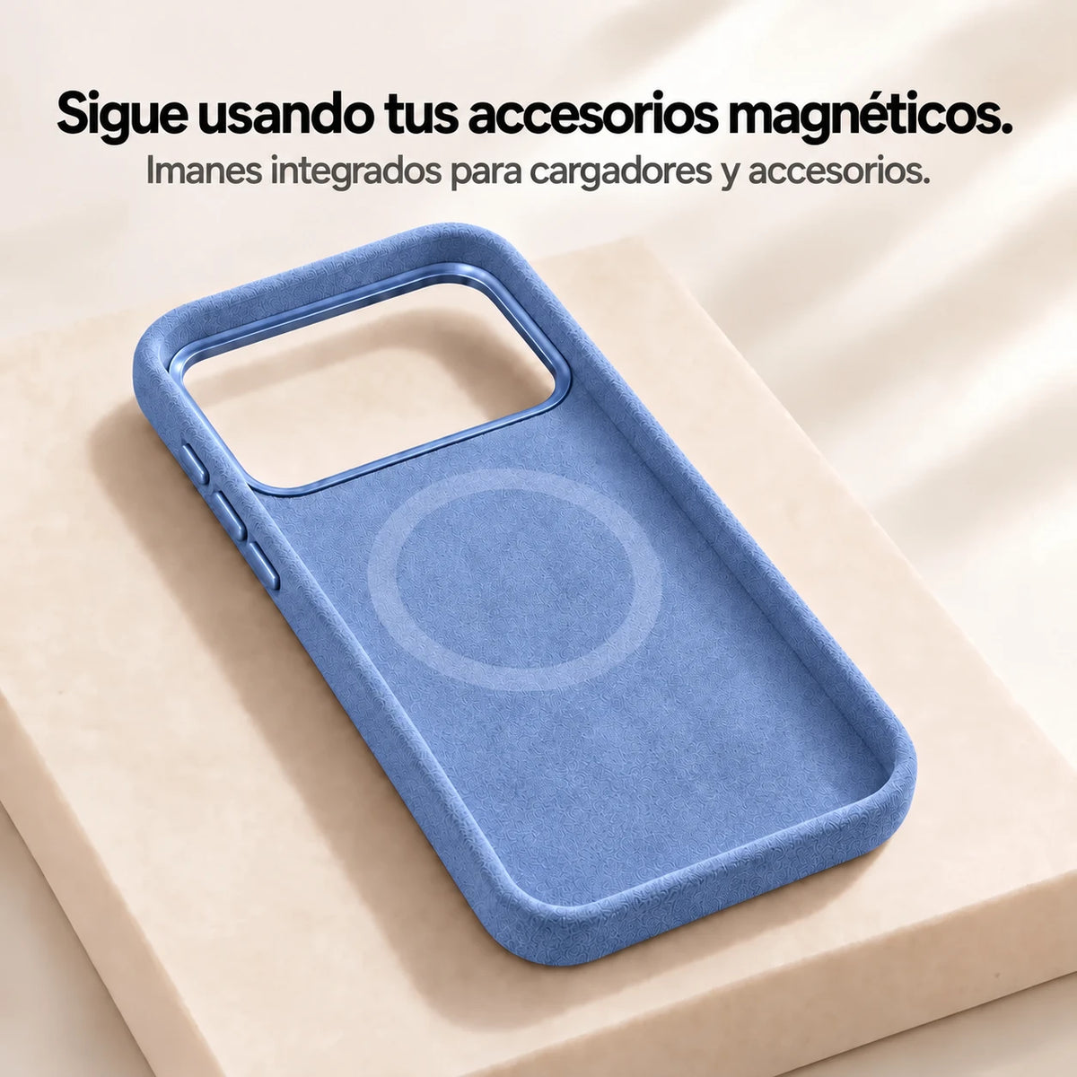 Light blue fabric phone case interior showing the circular magnetic ring. #color_Glacier