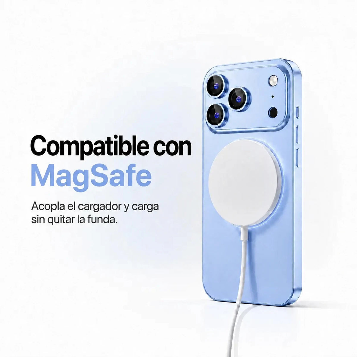 Glacier metal phone case attached to a round white magnetic wireless charging puck #color_Glacier