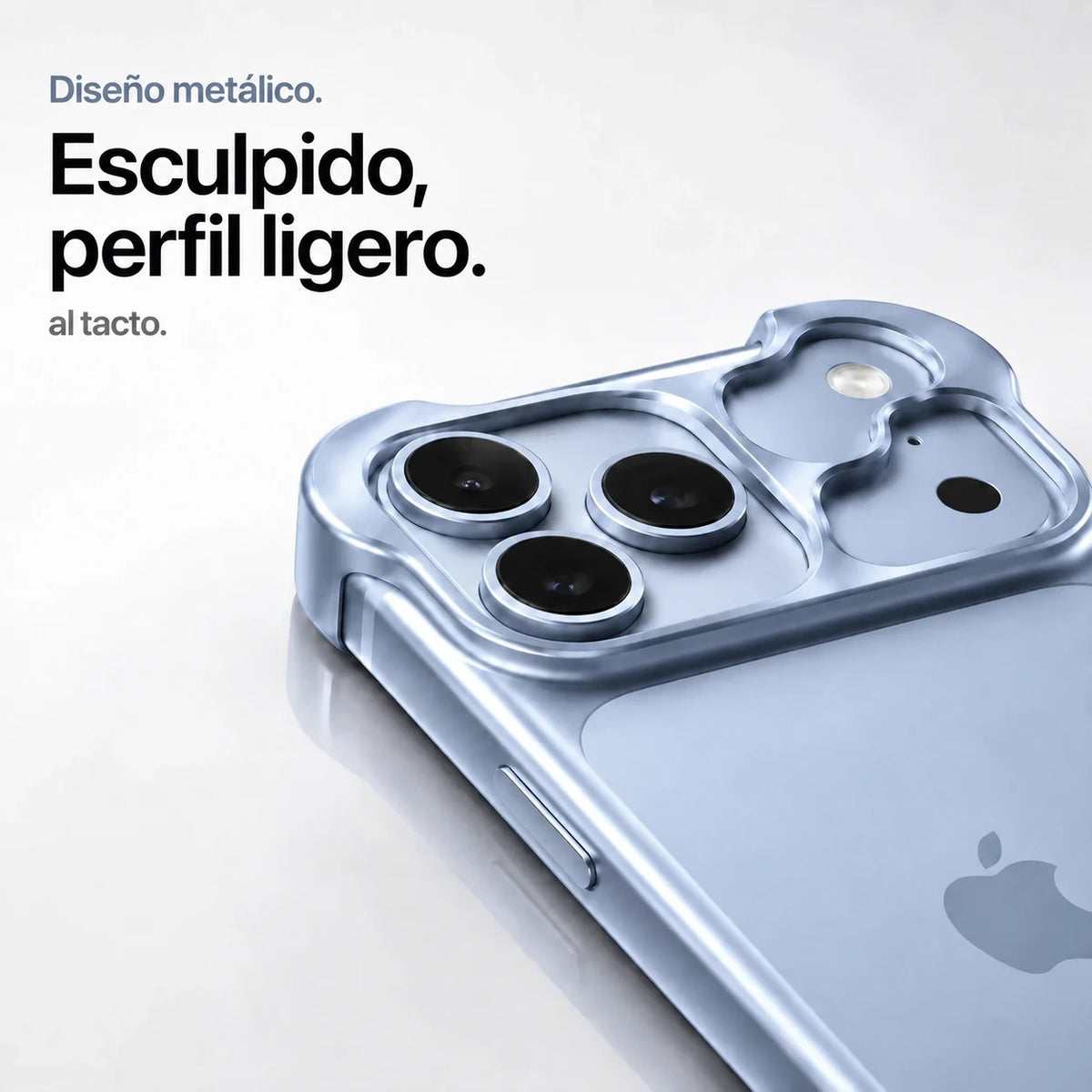 Glacier sculpted metal phone case showing a close view of its sculpted camera guard #color_Glacier