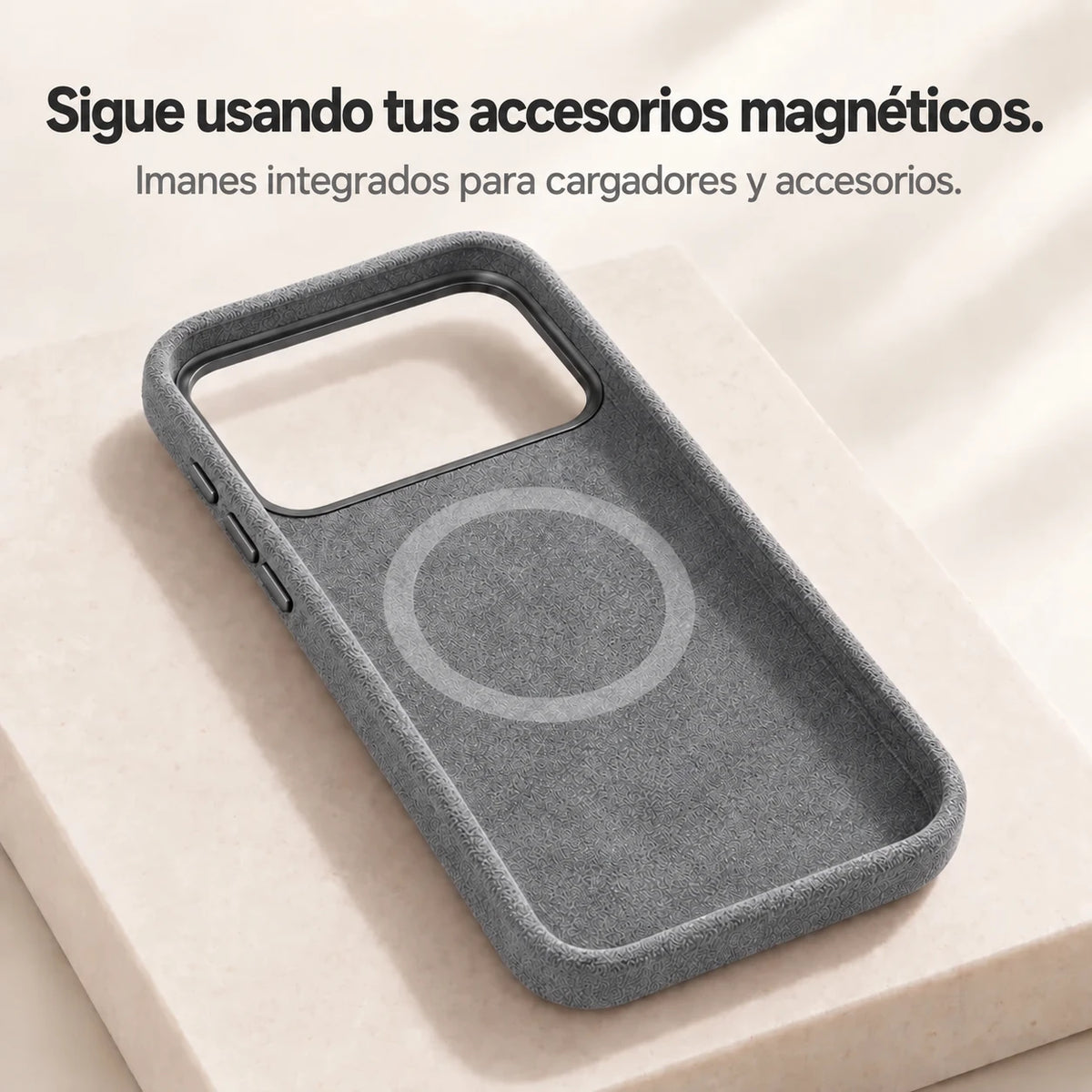 Light gray fabric phone case interior showing the circular magnetic ring. #color_Mist Gray