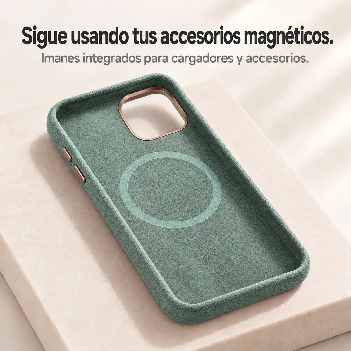 Light green fabric phone case interior showing the circular magnetic ring. #color_Sage Green