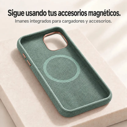 Light green fabric phone case interior showing the circular magnetic ring. #color_Sage Green