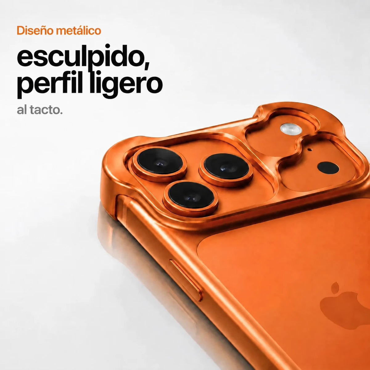 Orange sculpted phone case shown close-up around the camera cutouts #color_Cosmic Orange