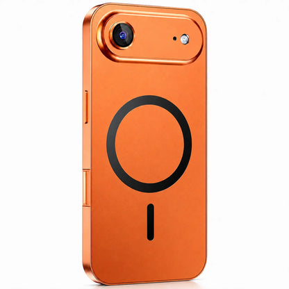 Orange metal magnetic phone case with a single camera opening shown from the back on white #color_Cosmic Orange