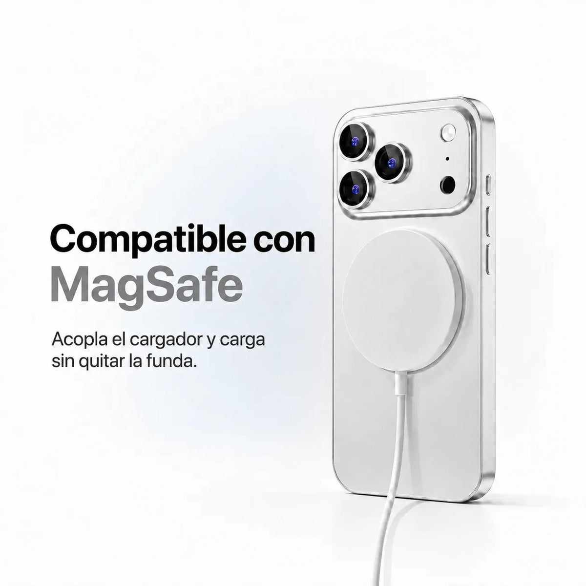 Silver metal phone case attached to a round white magnetic wireless charging puck #color_Titanium Silver