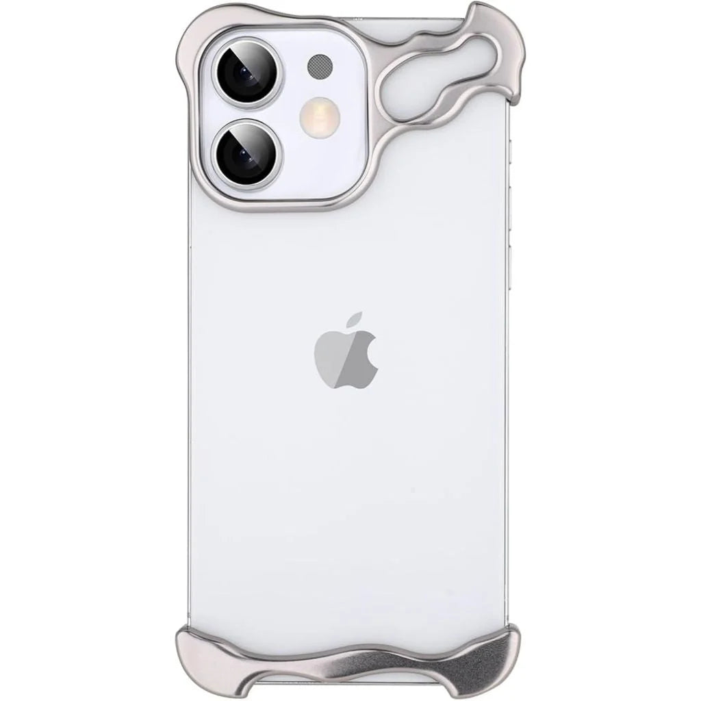 Silver sculpted phone case around a light phone with two rear cameras #color_Titanium Silver