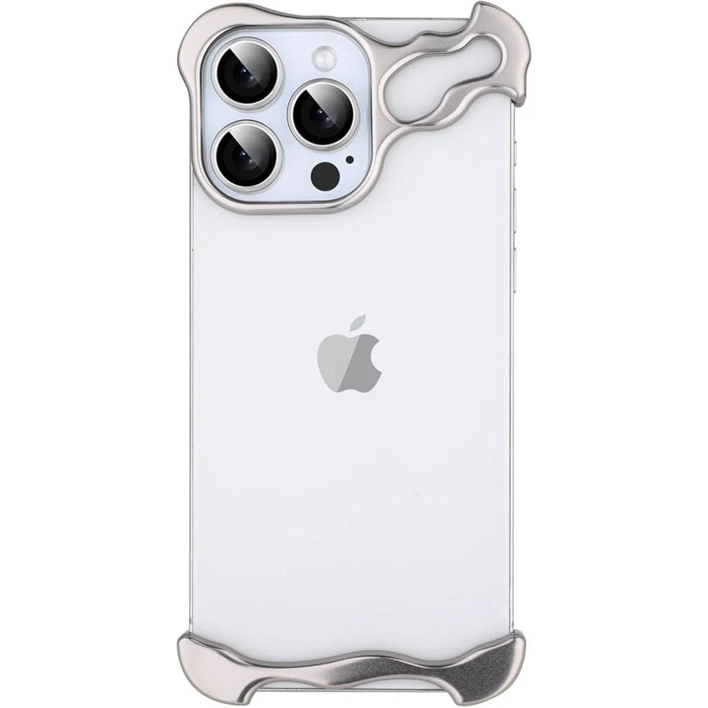 Silver sculpted phone case with raised camera and lower corner protection #color_Titanium Silver