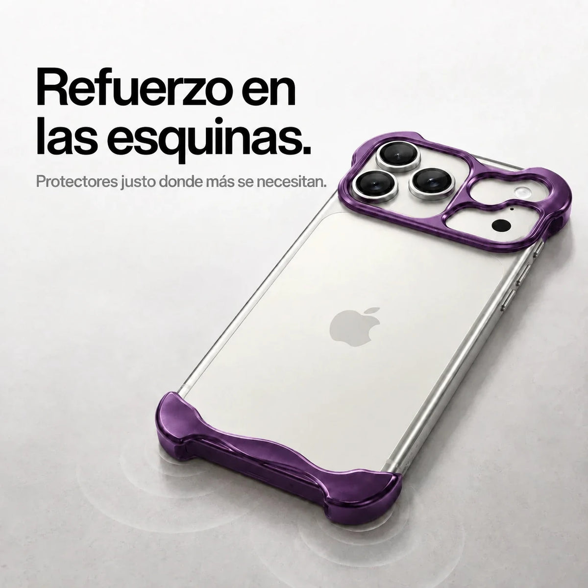 Violet sculpted metal phone case on a desk showing its protective corner bumpers #color_Lavender Purple