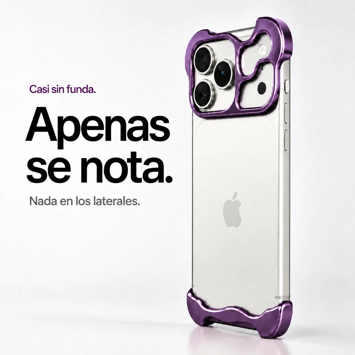 Violet sculpted metal phone case standing upright showing its slim profile #color_Lavender Purple